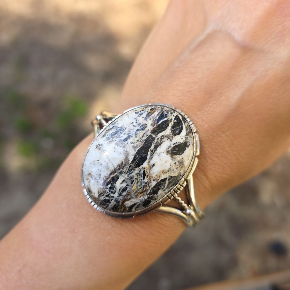 Navajo White Buffalo Turquoise Cuff